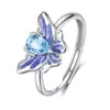 Anillo de Mariposa de Cristal Natural Nuevo Japonés y Coreano Anillo de Plata de Ley S925 Joyería de Lujo Ligero Esmaltado para Mujer Venta al por Mayor