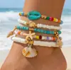 Tornozeleira de Conchas Europeias e Americanas Estilo Boêmio Colorida de Miçangas Estrela do Mar para Férias na Praia Joia de Pé Stackable