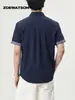 Camisa de Manga Corta a Cuadros Retro Americano Bloques de Color para Hombre Zoewatson Verano Casual Versátil Cuello Camisero