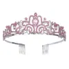 Diadema Corona de Cristal Personalizada para Fiesta de Cumpleaños Europea y Americana Corona Tiara Diadema de Aleación Tocados de Novia Accesorios para el Cabello
