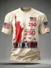 Estación Independiente 2025 Impresión 3D Digital Aniversario 250 de EE. UU. Manga Corta Cuello Redondo Casual Cómodo Ajuste Holgado Camiseta