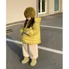 Jaqueta de Algodão Amarela Espessa Infantil Inverno 2025 Nova Parka Quente com Capuz Infantil Roupas à Prova de Frio para Meninas