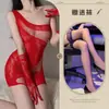 Ropa Interior Sexy e Interesante, Popular en Comercio Exterior Malla Transparente Roja Ajustada de una Pieza que Cubre la Cadera Estilo Princesa