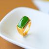 Anillo de jade chapado en oro con incrustaciones de jaspe Hotan de imitación, estilo antiguo, para hombre y mujer.