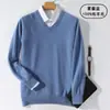 Camada Base de Cashmere Masculina Gola V Suéter Puro de Lã Argyle Suéter Pulôver Masculino Outono Inverno Tamanho Grande Roupas Casuais Masculinas