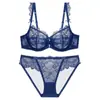 Lencería sexy de otoño europea y americana, lencería de encaje ultra fina estilo francés, diseñada para hacer que los pechos grandes parezcan más pequeños y prevenir la flacidez, conjunto de sujetador