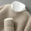 Amazon Suéter Masculino Gola Redonda Cor Sólida Solto Espessado 100% Lã Casual de Negócios Camada Base de Tricô Cashmere