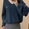 Suéter de Punto con Cuello en V de Manga Larga Pure Desire para Mujer Otoño/Invierno 2026 Nuevo Top Holgado Delgado Estilo Perezoso