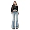 Jeans Flare Versátil Slim Fit Stretch Lavado Pesado Estilo Retrô Americano Ss&Azul Claro Cintura Baixa Levemente Flare para Mulheres