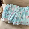 Pijama para Mujer Verano Mujer Solapa Pequeña Doble Corto Dulce y Lindo Conjunto de Ropa para el Hogar para Niña Algodón Nube Manga Corta Pantalón Corto