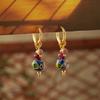 Pendientes Chinos Originales Estilo Nuevo Cristal Rosa Hebilla de Oreja Melocotón Turquesa Retro Pendientes de Esmalte Exquisitos de Alta Calidad para Mujer