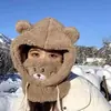 Bonito Gorro de Oso para Mujer en Otoño e Invierno Ciclismo Cortavientos y Cálido Máscara de Protección para los Oídos de Invierno Bufanda para el Cuello Gorro Jersey Integrado para Mujer