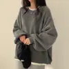 Suéter coreano chic de ocho colores para otoño e invierno, estilo perezoso francés, cuello redondo, abertura lateral, holgado, casual, versátil, de manga larga para mujer