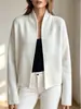 Abrigo corto de lana de doble cara 20206 para mujer, con cuello alto, diseño abierto al frente, sin botones, corte holgado y hombros caídos, adecuado para otoño e invierno