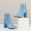 Botas Martin de charol para mujer de otoño e invierno con puntera fina, suelas de goma antideslizantes, cremallera lateral, tacones ultraltos, botas cortas versátiles de color liso para mujer