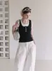 Camisola de estilo francés con bloques de color en capas, tipo dos piezas, para mujer, prenda exterior de verano, top de punto sin mangas de seda helada