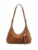 Bolso de Mujer Gran Capacidad Versátil para el Trabajo Bolso Tote de Cuero Genuino Transfronterizo Hobo Estilo Coreano Sensación de Alta Gama Otoño Invierno Gamuza Bolso Grande