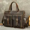 Maletín vintage para hombre, bolsa casual de negocios para portátil, bolsa de cuero genuino para hombre, maletín hecho a mano de piel de vaca de capa superior de gran capacidad