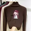 Top estiloso de outono para meninas, de veludo alemão dupla face, com babados, camada base, gola alta discreta, para crianças mais velhas, peça externa casual e quente