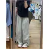 Pantalones Cargo Grises Talla Grande 150 kg para Mujer Primavera y Verano Delgados de Cintura Alta Pierna Ancha Holgados Casuales Rectos