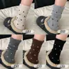 Meias de Lã de Bolinhas para Mulheres, Meias de Cano Médio para Outono e Inverno, Meias Longas Espessadas, Meias Quentes de Algodão, Meias Retro de Inverno Largas