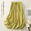 Falda de verano estilo artístico y vintage, de cintura alta, corte A, con intrincado bordado, detalle de lazo, efecto adelgazante, cintura elástica y una silueta suelta y fluida