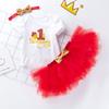 Atacado transfronteiriço ins roupas infantis novo desenho animado aniversário manga curta vestido princesa cor acessório de cabeça conjunto de três peças