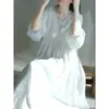 Vestido Largo Fluido de Vacaciones de Viaje para Mujer Verano Nueva Moda Cuello en V Reductor de Edad Color Sólido Cintura Alta Holgado Vestido de Calidad