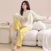 Pijama de Algodón Puro al por Mayor Transfronterizo para Mujer Otoño e Invierno 2026 Nuevo Estilo Manga Larga Cuello Redondo Se Puede Usar Afuera Conjunto de Ropa para el Hogar para Dama