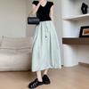 Falda Midi de Trabajo de Secado Rápido Estilo Japonés Taslan para Mujer, Verano Delgada Adelgazante A-Line Falda Paraguas, Falda Calabaza Petite Empalmada