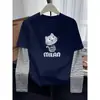 Look de duas peças com estampa listrada patchwork estilo americano, camiseta de algodão de manga comprida para mulheres, top moderno e versátil, nova coleção outono 2026