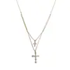 Moda Europea y Americana Retro Collar de Cruz de Circonita de Doble Capa Media Exquisito Lujo Ligero Versátil Gama Alta Cadena de Clavícula Súper Brillante