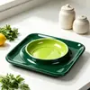Cerámica Verde Retro Vajilla Cuenco Pétalo Plato Largo Mantequillera Tetera Taza Vajilla Doméstica de Hotel Venta al por Mayor Transfronteriza