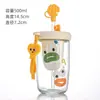 Taza de té y agua de escritorio de alta capacidad, elegante, para té de frutas, resistente al calor, linda taza de vidrio con pajilla para niñas