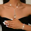 Conjunto de Collar, Pendientes y Pulsera de Corazón con Borla de Circonita de Cristal Dulce Cadena para Clavícula con Corazón de Chica Galvanizado Ecológico Estilo Europeo y Americano