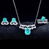 Venta Caliente en Vivo Traje Imitación Paraiba Corona de Diamantes Completa de Lujo Europeo y Americano Pendientes de Forma de Pera Anillo Abierto