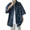 Camisa vaquera de manga corta a cuadros de verano para hombre, estilo Hong Kong, estilo japonés, marca de moda, combina con todo, ropa superior vintage lavada de moda.