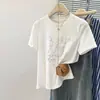 Camiseta Blanca de Manga Corta con Diseño Estampado Estilo Coreano para Mujer, Verano Holgada y Casual, Foto Real Estilo Europeo y Americano