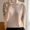 Suéter de Punto para Mujer Cuello Redondo Color Sólido Lana Fina Manga Corta Holgado Casual 2026 Primavera/Verano Tejido Fino Media Manga