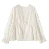 Blusa Blanca de Algodón con Escote en V y Encaje para Mujer Tallas Grandes Inno Otoño 2026 Nuevo Dulce Top Adelgazante 8325392