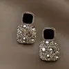 Pendientes Cuadrados de Plata S925 con Aguja Coreana Retro, Full Diamond, Diseño Elegante de Nicho de Lujo Ligero, Pendientes de Botón, Estilo para el Trabajo