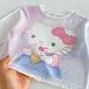 Blusa Transpirable para Niñas 2026 Nuevo Verano Estampado de Gato de Dibujos Animados Camiseta de Manga Larga Elegante Top de Mariposa