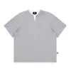 Camiseta de Manga Curta Pesada Falsa Duas Peças com Textura Waffle para Homens e Mulheres Verão Decote V Solta Simples Manga Meia-Manga Gola Henry Top
