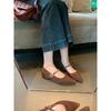 Zapatos de Estudio Elegantes de Piel Genuina con Punta Fina y Tira de Pedrería, Estilo Vintage, Zapatos de Piel de Oveja Suave de Gamuza de Terciopelo con Boca Baja para Mujer