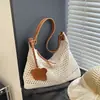 Bolso de Hombro Cruzado de Hilo de Algodón Tejido de Gran Capacidad, Nueva Moda Primavera 2026, Versátil, Calado, para Vacaciones y Viajes
