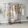 Estante para Secar Ropa de Pie Yaruifan con Doble Barra Telescópica, Altura Ajustable, Carrito Móvil para Ropa, Diseño Reforzado y Simple