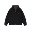 Cardigan Hoodie de Outono/Inverno Curto com Cor Contrastante Bordado e Zíper Duplo Unissex Marca Tendência Casaco Casual com Capuz para Casal