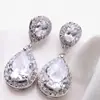 Estilo Coreano Creativo Lujo Circonita Hermosas Gotas de Agua Super Brillantes Cristal Novia Noche Pura Plata de Ley 925 Aguja Pendientes Nobles