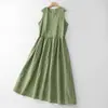 Novedades Verano 2026 Diseño Festivo Rayas Verdes Vestido sin Mangas Verano Atado Retro Blanqueador de Piel Vestido Largo