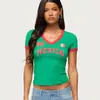 Aliexpress Nuevo Producto de Comercio Exterior Camiseta de Mujer con Estampado de Letra Mexicana Cuello en V Sexy Hot Girl Top Tubo Ajustado